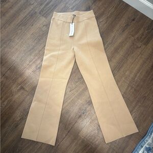 White + Warren Tan Wide-Leg High-Rise Knit Pants